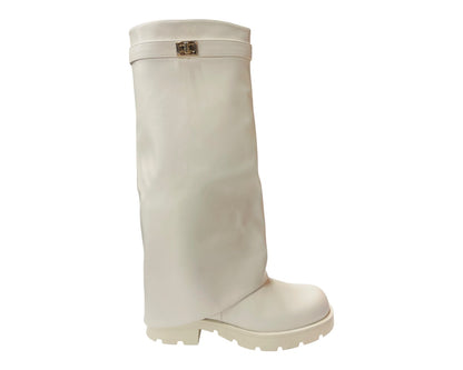 Knee High Faux Leather Fold Over Chunky Sole Boots