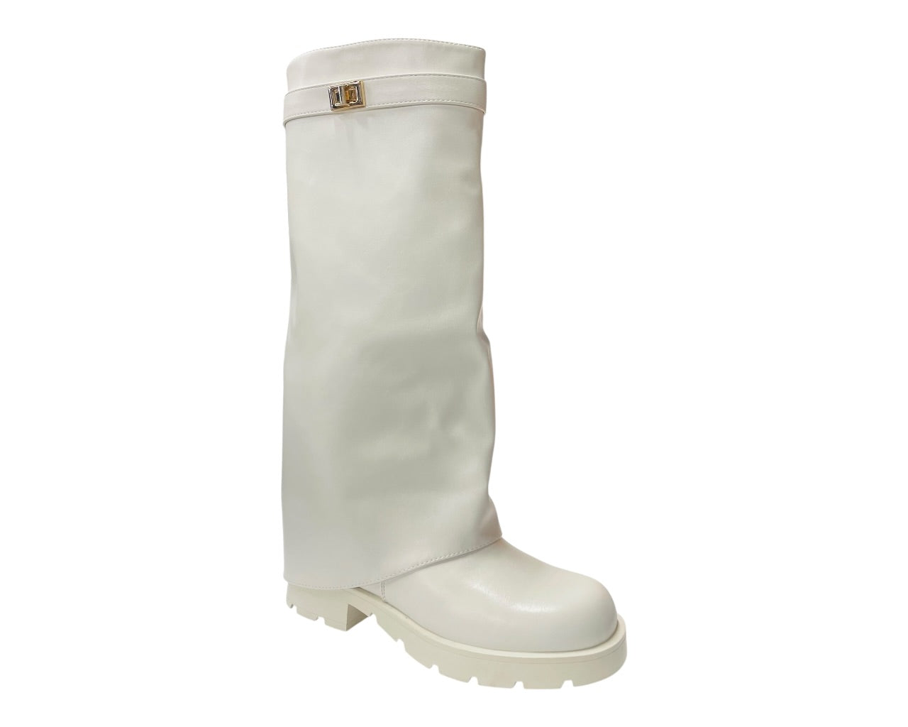 Knee High Faux Leather Fold Over Chunky Sole Boots