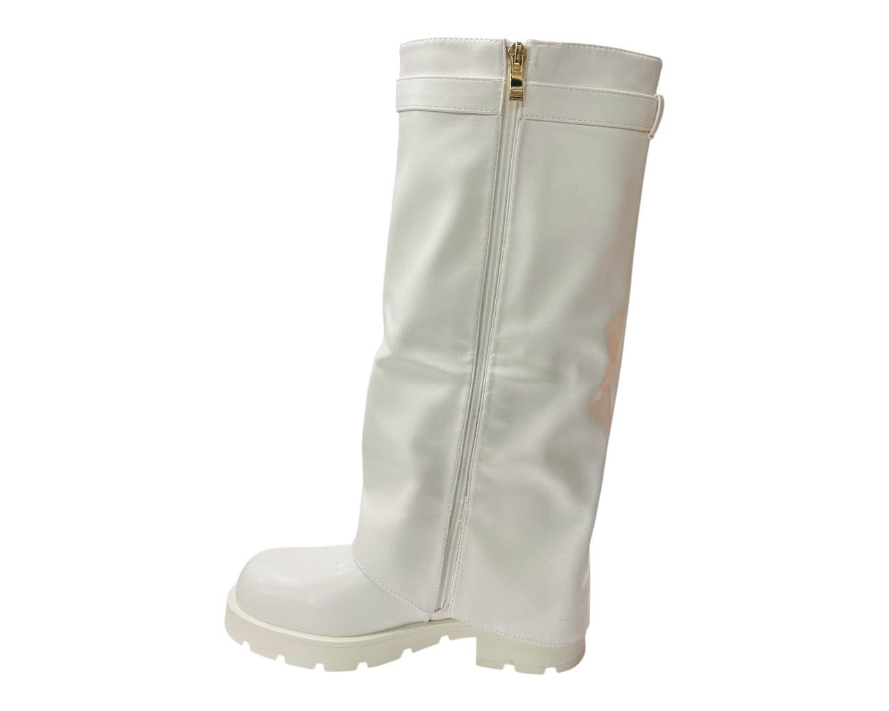 Knee High Faux Leather Fold Over Chunky Sole Boots