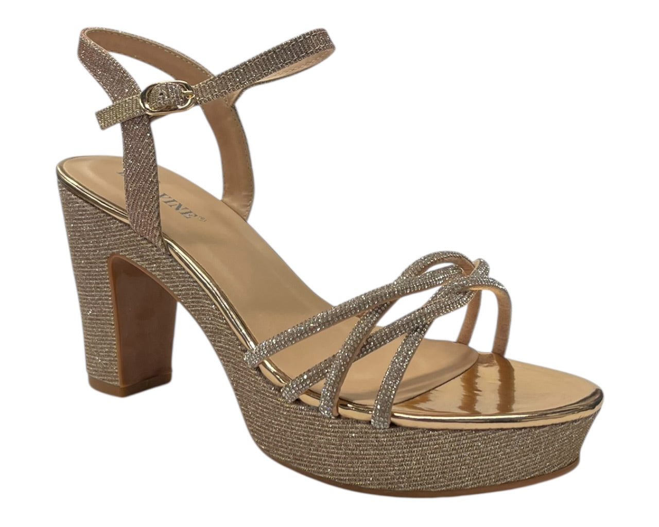 Block Heel Platform Diamante Glitter Shoes