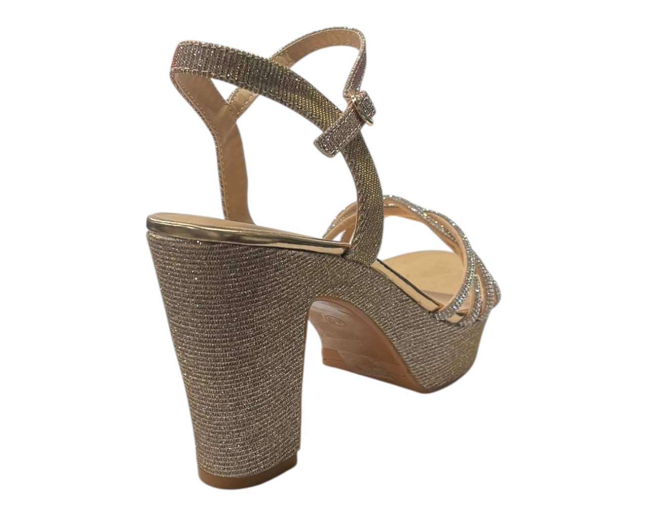 Block Heel Platform Diamante Glitter Shoes