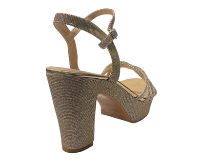 Block Heel Platform Diamante Glitter Shoes