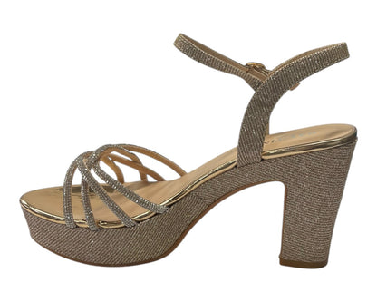 Block Heel Platform Diamante Glitter Shoes