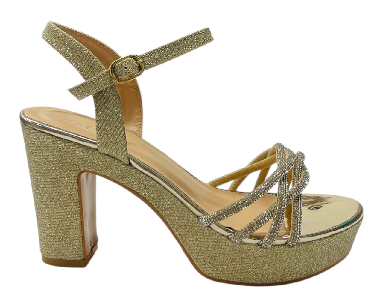 Block Heel Platform Diamante Glitter Shoes