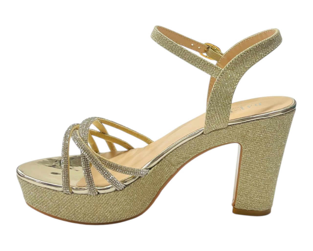 Block Heel Platform Diamante Glitter Shoes