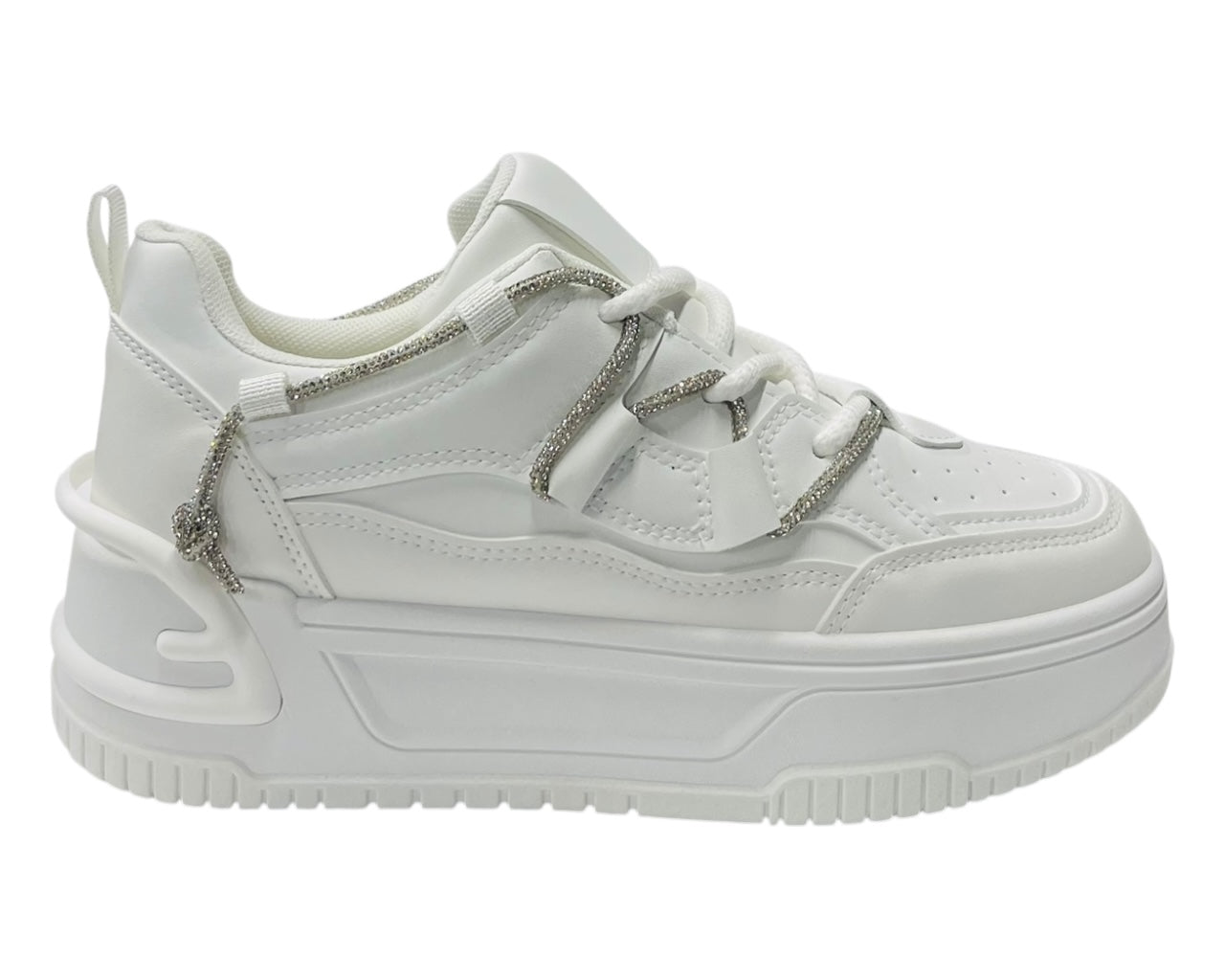 Platform Faux Leather Diamante Lace Up Trainers