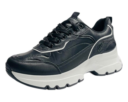 Chunky Sole Faux Leather Lace Up Trainers