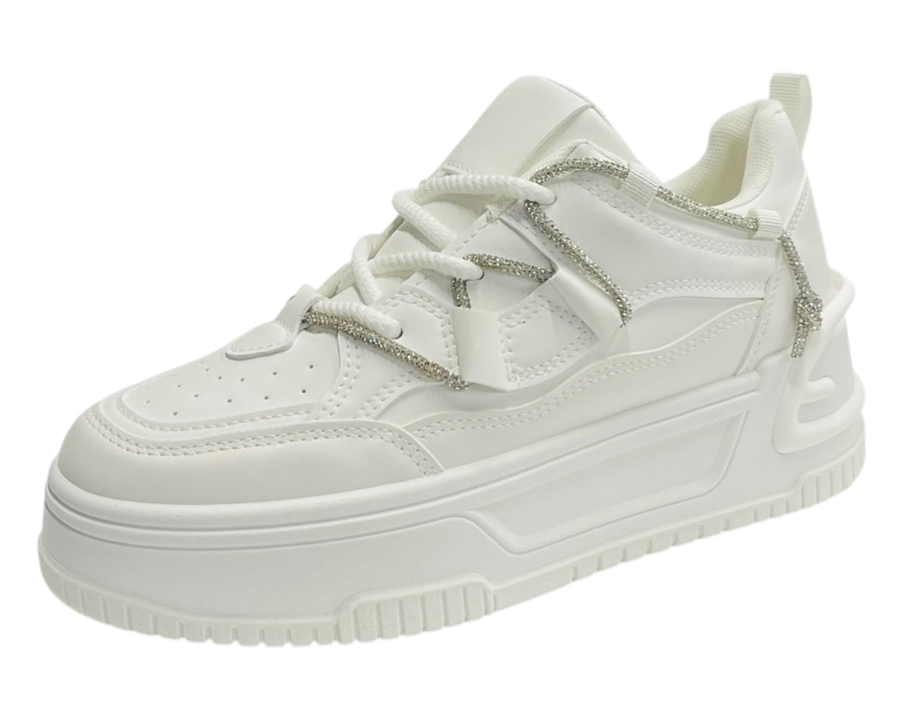 Platform Faux Leather Diamante Lace Up Trainers