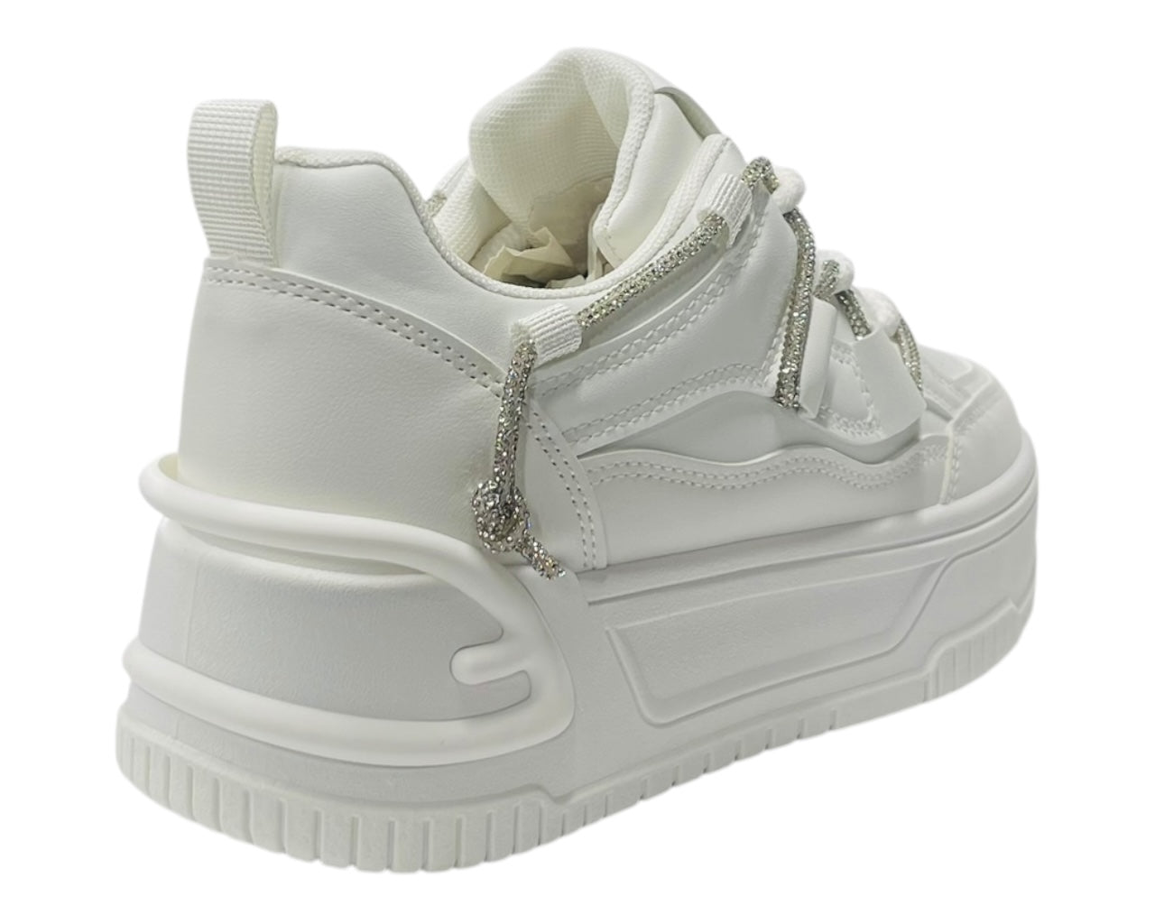 Platform Faux Leather Diamante Lace Up Trainers