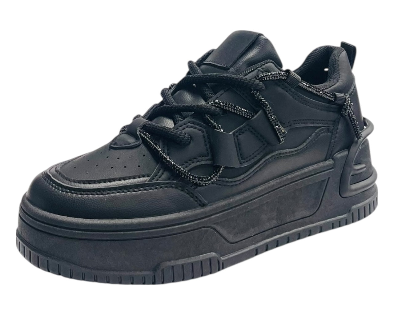 Platform Faux Leather Diamante Lace Up Trainers