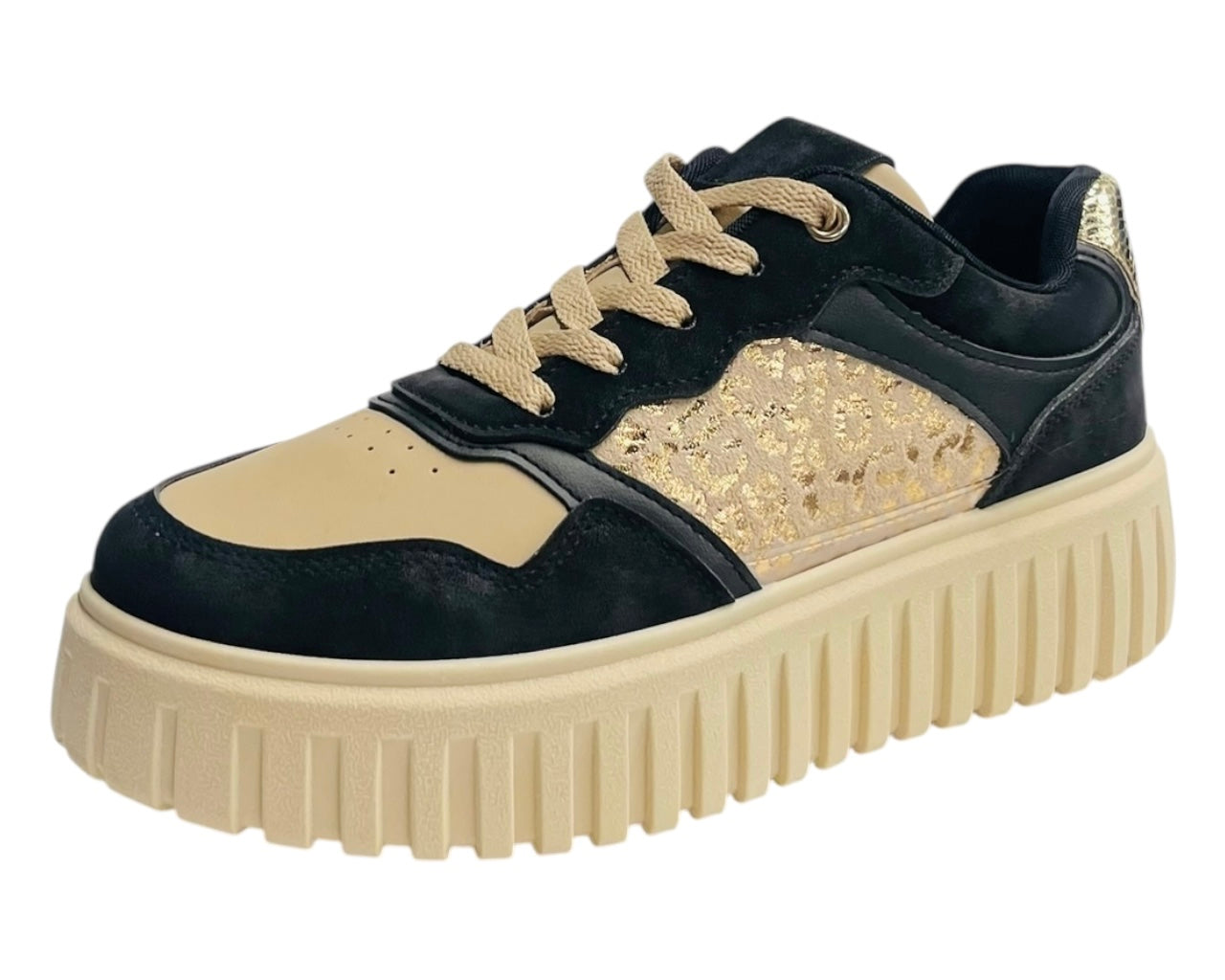 Faux Leather Platform Lace Up Trainers