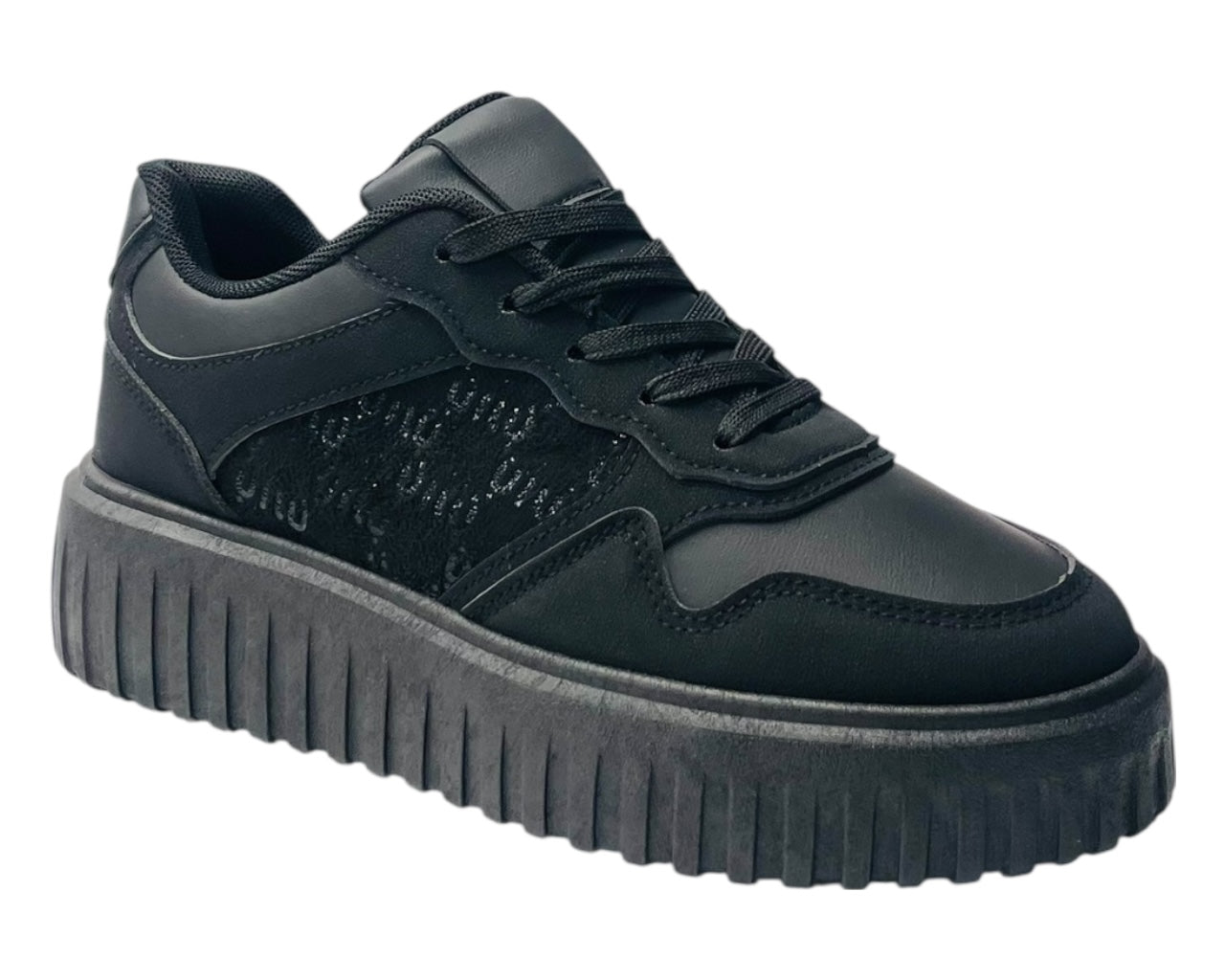 Faux Leather Platform Lace Up Trainers
