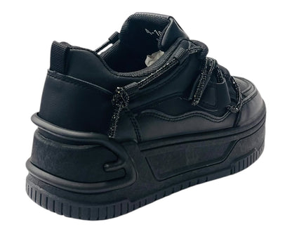 Platform Faux Leather Diamante Lace Up Trainers