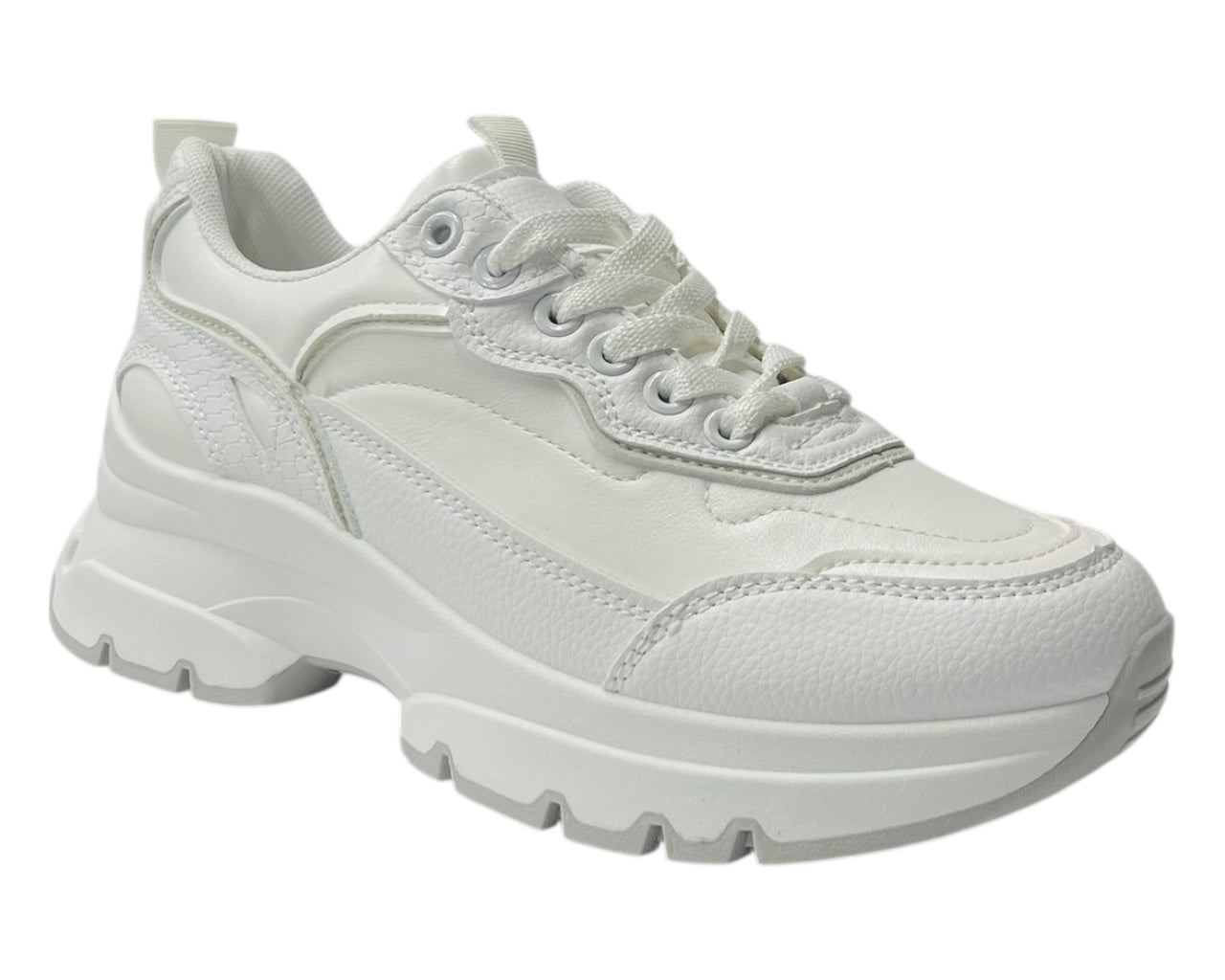 Chunky Sole Faux Leather Lace Up Trainers