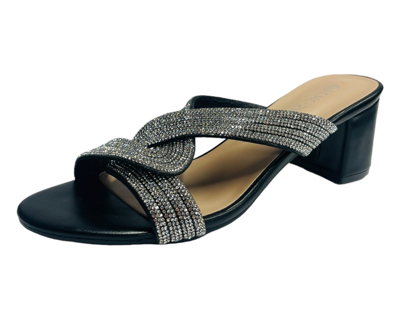 Block Heel Strap Rhinestones Sandals