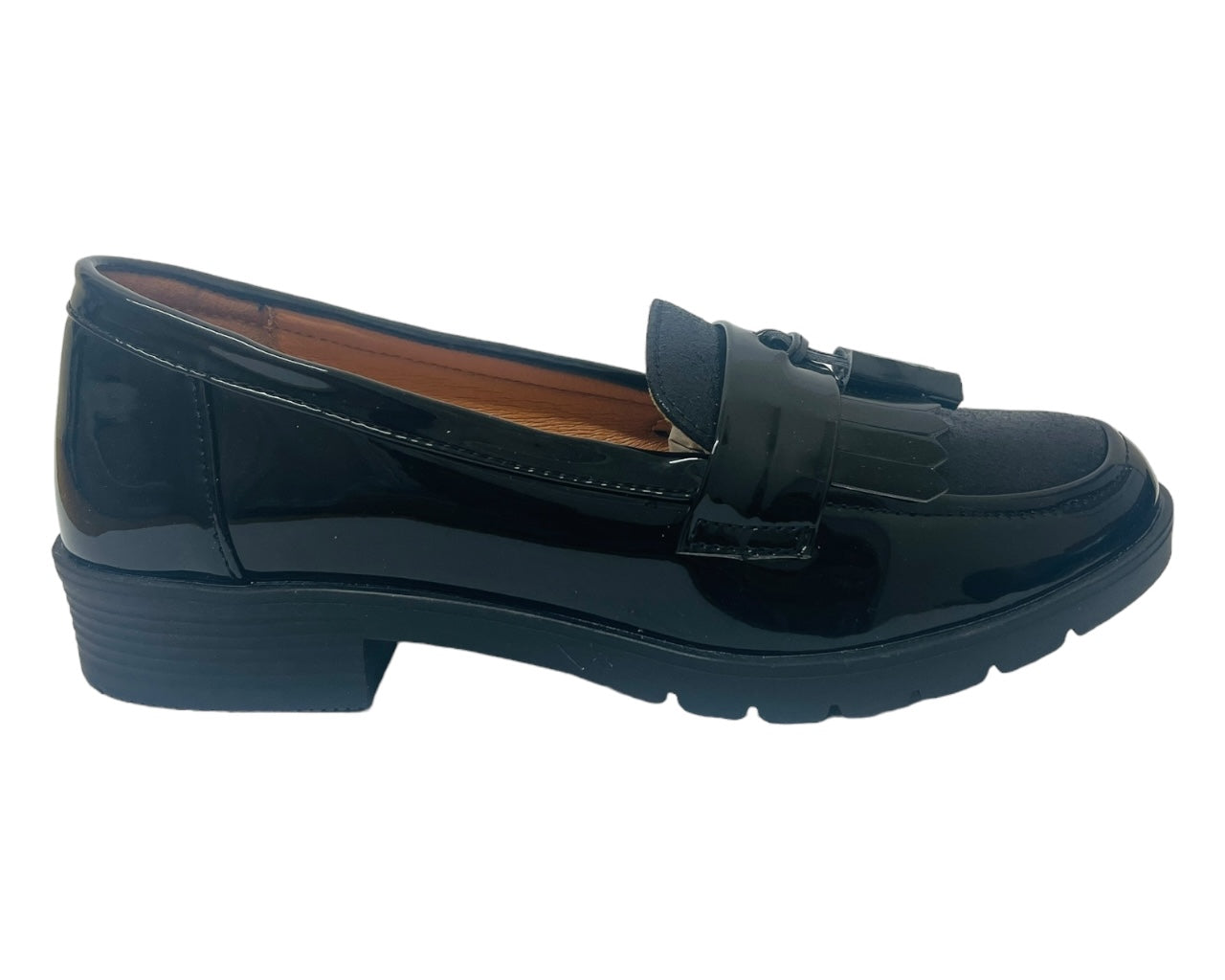 Faux Patent Leather Slip On Tassel Loafers Shoes