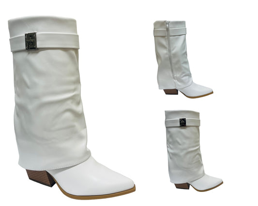 Faux Leather Fold Over Mid Calf Boots