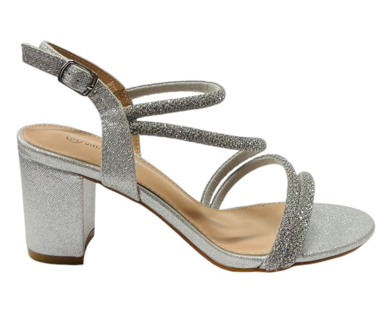 Ankle Strap Rhinestone Glitter Block Heel Shoes