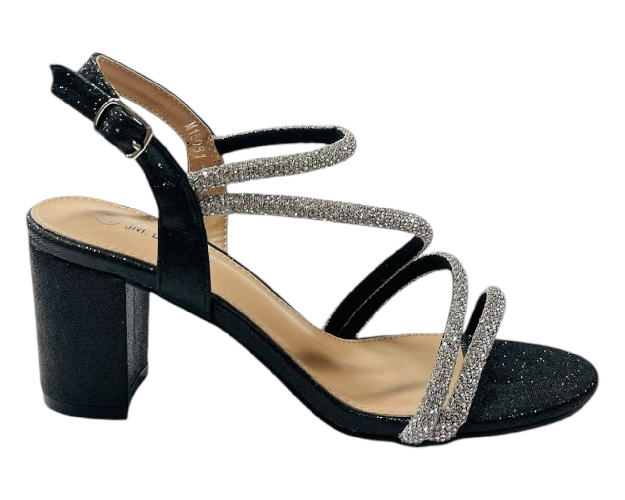 Ankle Strap Rhinestone Glitter Block Heel Shoes