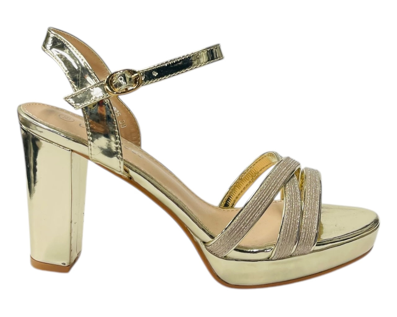 Block Heel Platform Glitter Ankle Strap Shoes