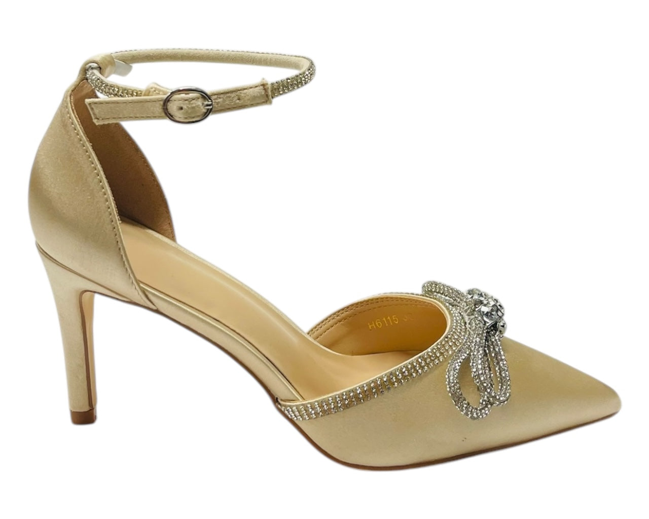 Ankle Strap Satin Diamante Open Court Shoes