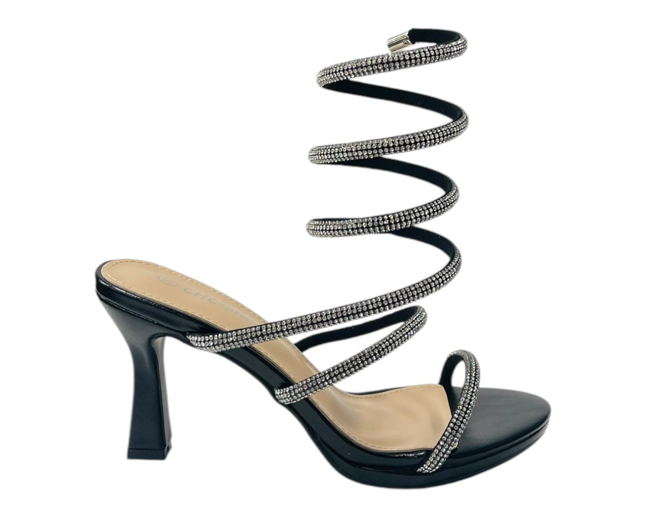 Diamante Snake Anklet Round Toe Sandals