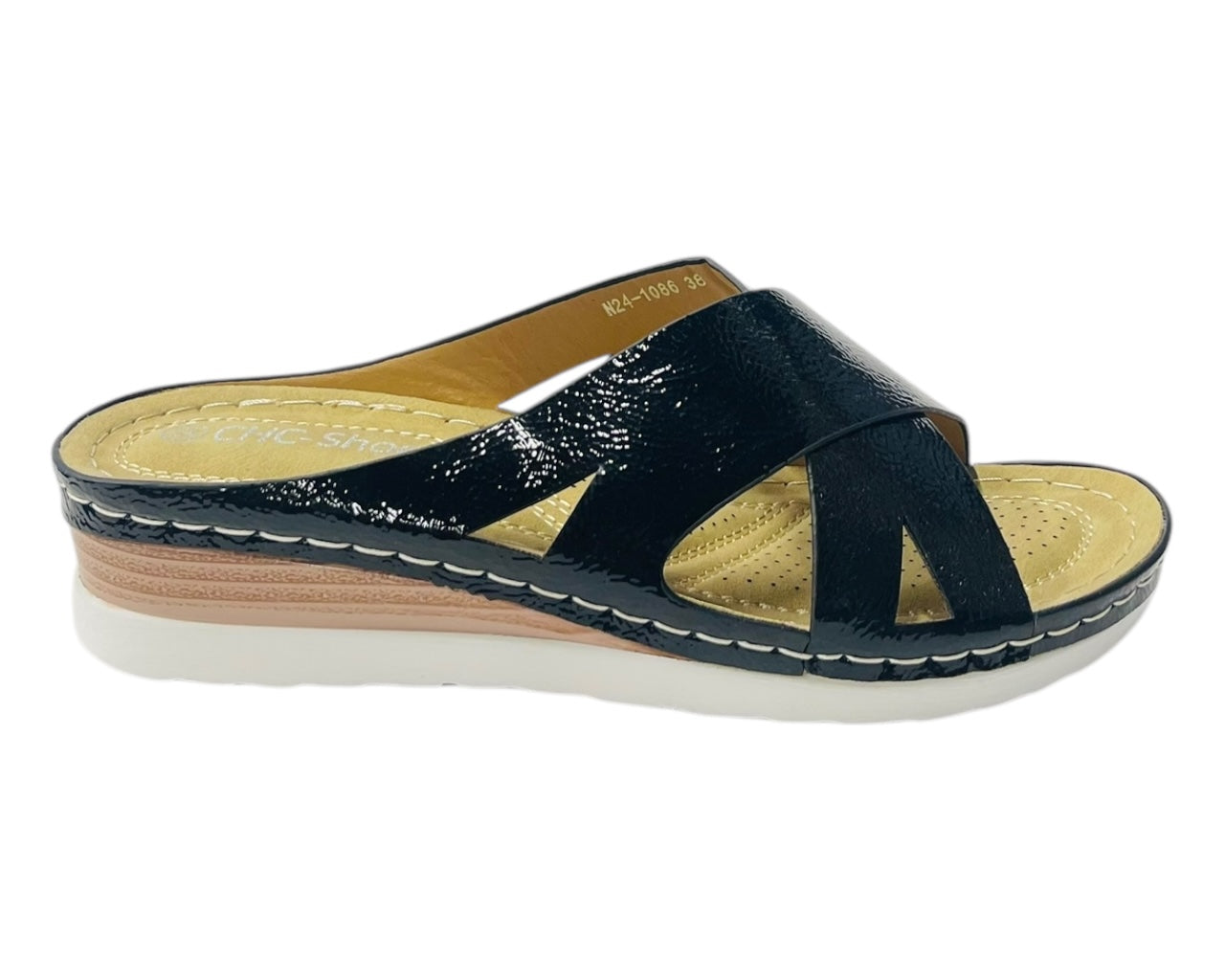 Lightweight Cross Strap Mules Wedge Slider