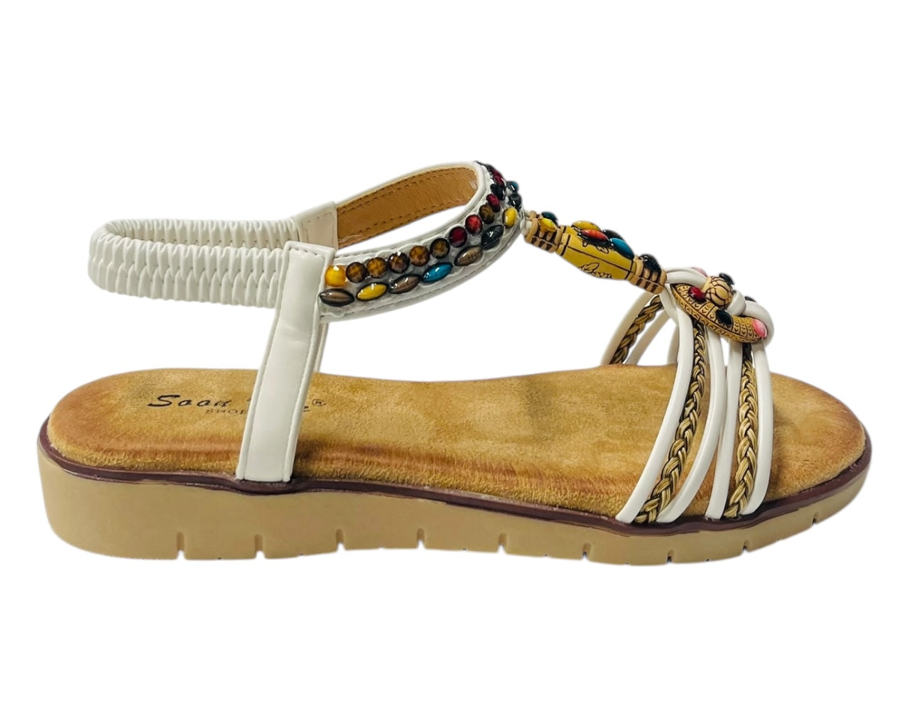 Elastic Ankle Strap Beaded Sandals