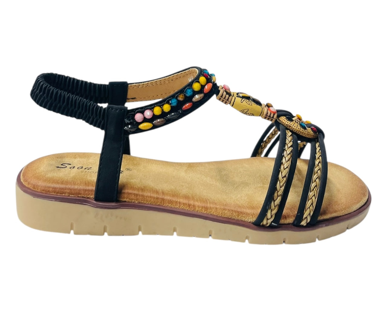 Elastic Ankle Strap Beaded Sandals