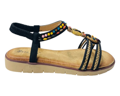 Elastic Ankle Strap Beaded Sandals