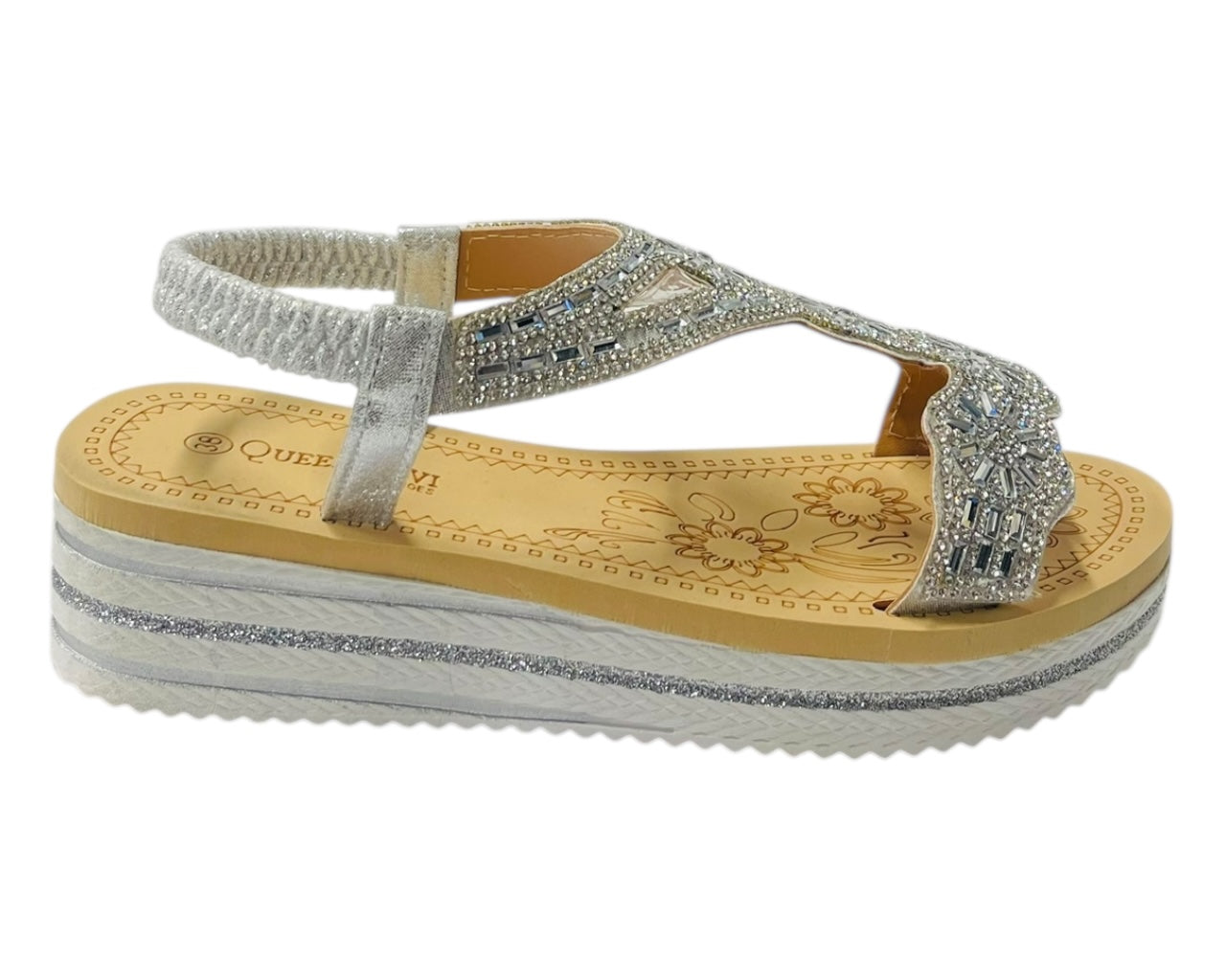 Diamante Elastic Ankle Strap Wedge Sandals