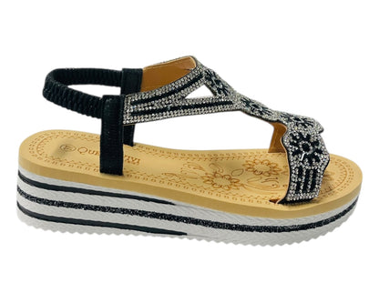 Diamante Elastic Ankle Strap Wedge Sandals
