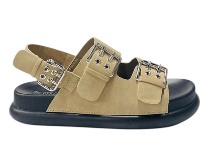 Double Buckle Strap Eyelet Detail Sandals