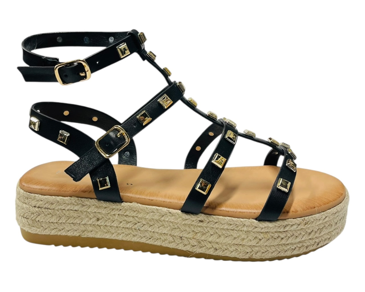 Stud Gladiator Espadrille Platform Sandals