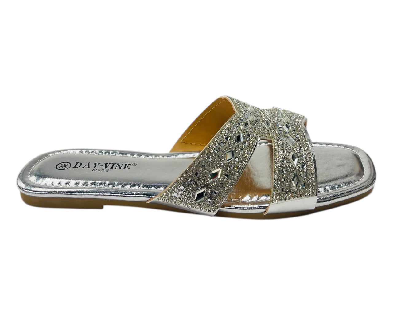 Rhinestone Embellished Flat Sole Sandals