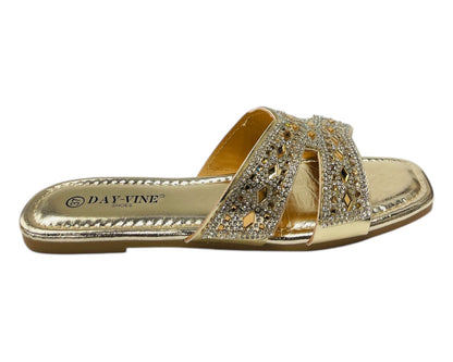 Rhinestone Embellished Flat Sole Sandals