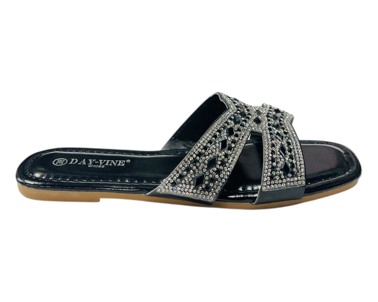 Rhinestone Embellished Flat Sole Sandals