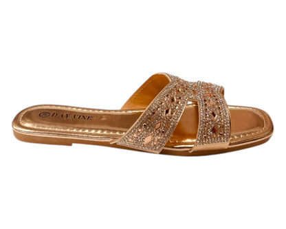 Rhinestone Embellished Flat Sole Sandals