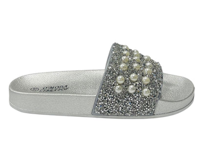 Rhinestone Embellished Flat Slide Sandals