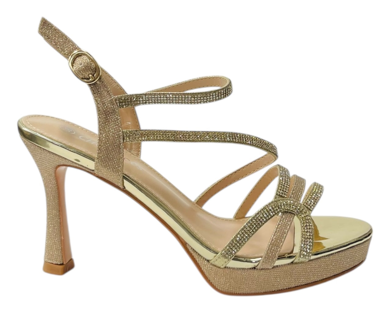 Diamante High Heel Glitter Ankle Strap Shoes