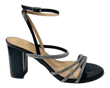 Block Heel Diamante Strappy Shoes