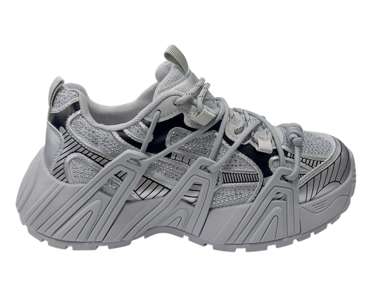 Chunky Sole Rhinestone Lace Up Sports Trainers