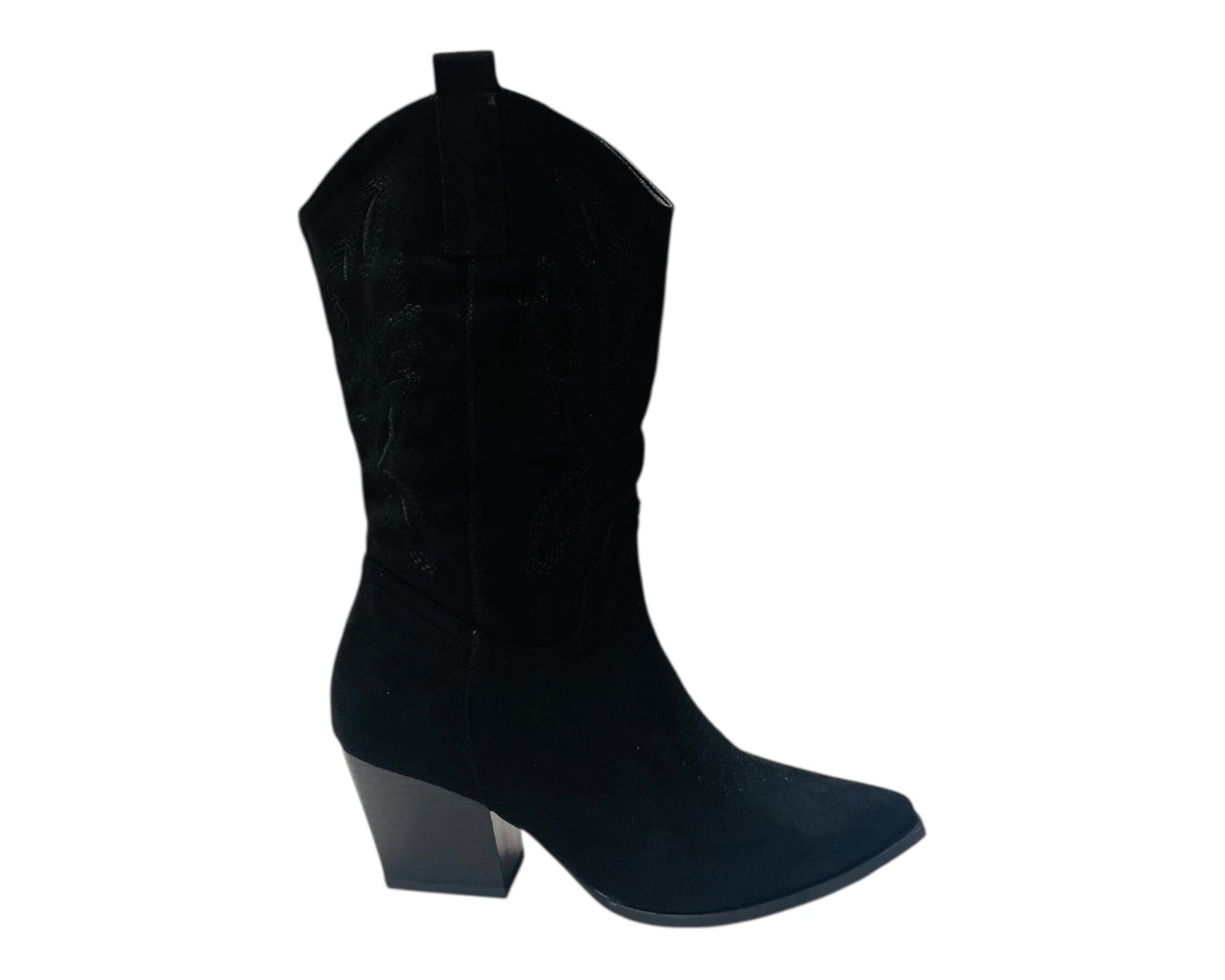 Mid Calf Embroidered Faux Suede Cowboy Boots