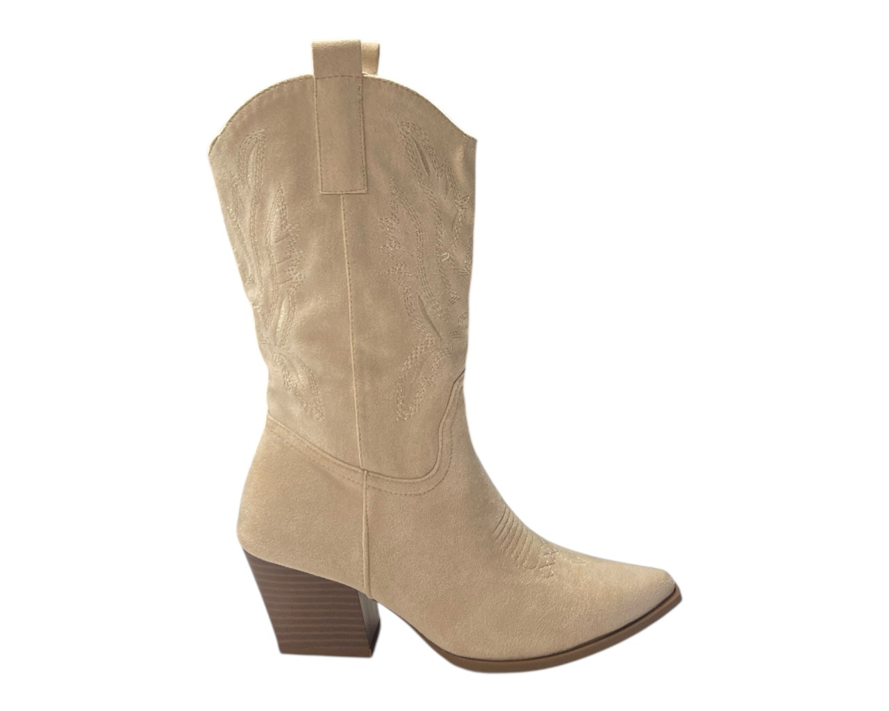 Mid Calf Embroidered Faux Suede Cowboy Boots