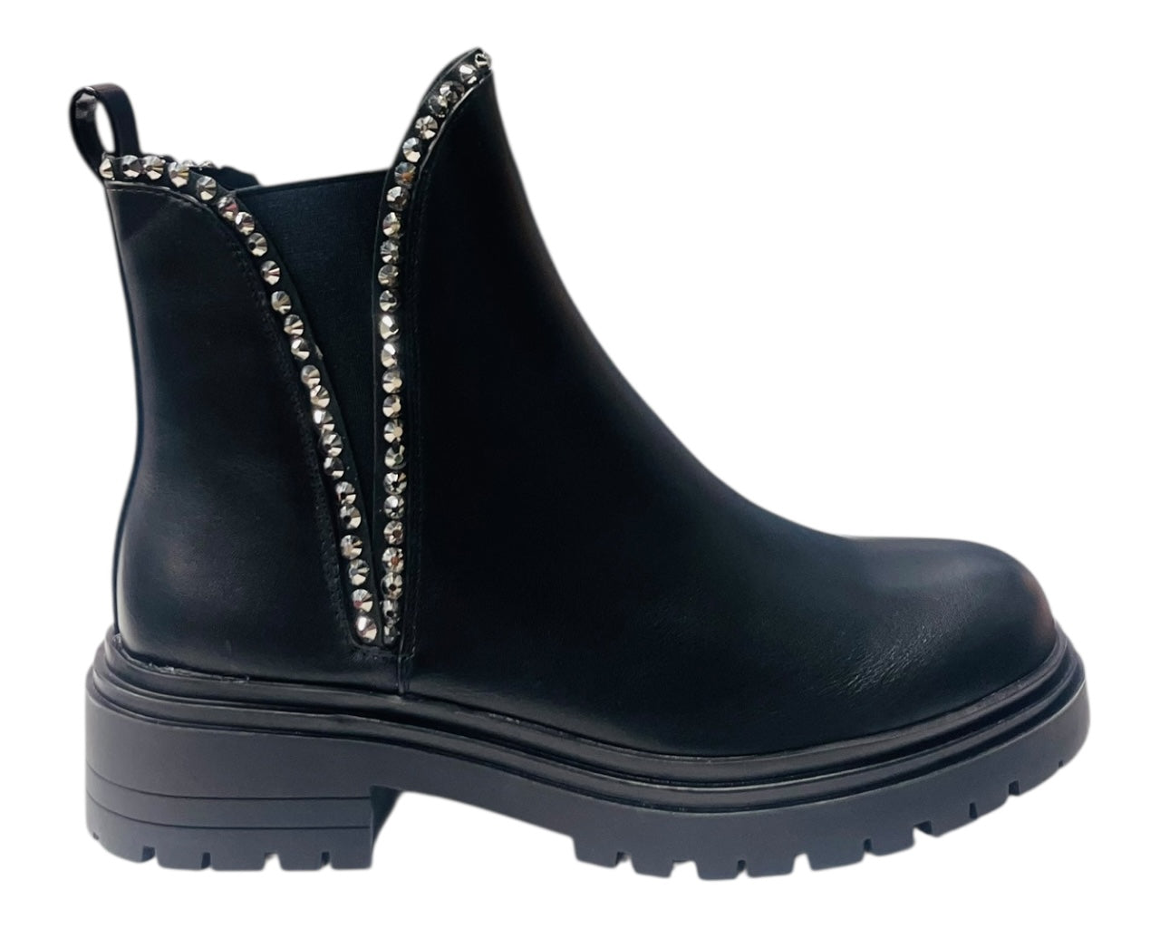 Faux Leather Stud Zip Ankle Boots