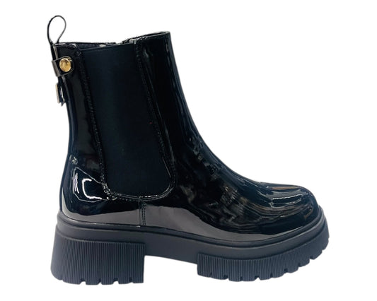 Faux Patent Leather Zip Ankle Boots