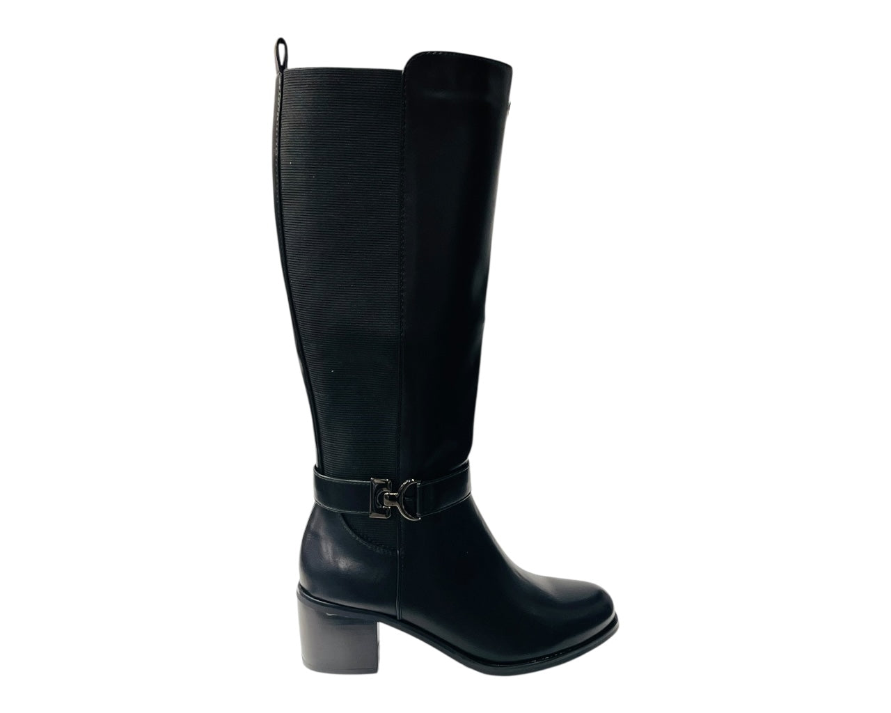 Faux Leather Elastic Panel Zip Knee High Boots