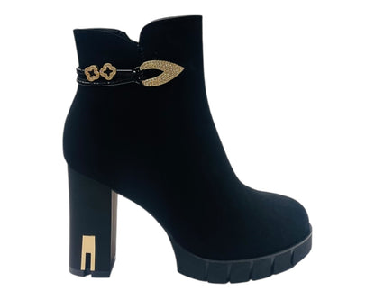 Block Heel Faux Suede Zip Ankle Boots