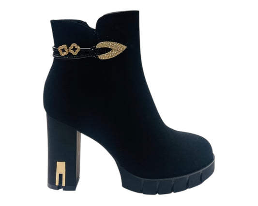 Block Heel Faux Suede Zip Ankle Boots