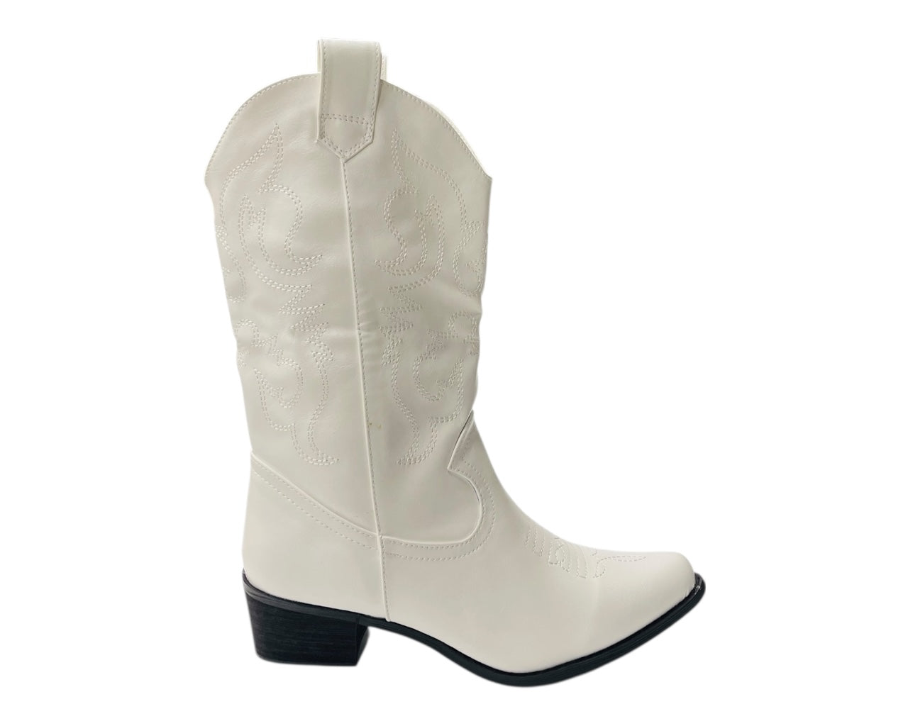 Mid Calf Embroidered Faux Patent Leather Cowboy Boots